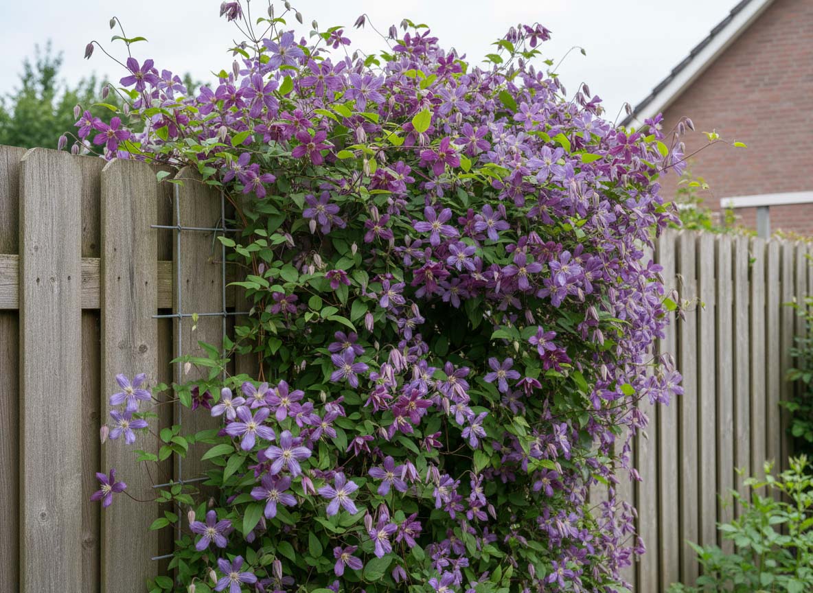 Clematis viticella in voller Blüte